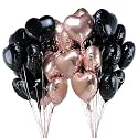 AMFIN (Pack of 20) 18 Inch Heart Foil Balloons - Rose Gold &amp; Black