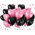 AMFIN (Pack of 20) 18 Inch Heart Foil Balloons - Light Pink &amp; Black