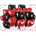 AMFIN (Pack of 20) 18 Inch Heart Foil Balloons - Red &amp; Black