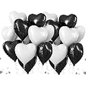 AMFIN (Pack of 20) 18 Inch Heart Foil Balloons - Black &amp; White