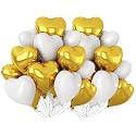 AMFIN (Pack of 20) 18 Inch Heart Foil Balloons - Gold &amp; White