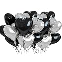 AMFIN (Pack of 20) 18 Inch Heart Foil Balloons - Black &amp; Silver