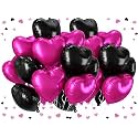 AMFIN (Pack of 20) 18 Inch Heart Foil Balloons - Dark Pink &amp; Black