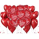 AMFIN (Pack of 20) 18 Inch Heart Foil Balloons, "I Love You" Printed - Red