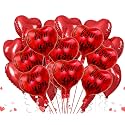 AMFIN (Pack of 20) 18 Inch Heart Foil Balloons, "I Love You" Printed - Red &amp; Black