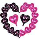 AMFIN (Pack of 20) 18 Inch Heart Foil Balloons, "I Love You" Printed - Dark Pink &amp; Black