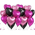 AMFIN (Pack of 20) 18 Inch Heart Foil Balloons - Light Pink, Dark Pink &amp; Black