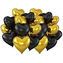 AMFIN (Pack of 20) 18 Inch Heart Foil Balloons - Gold &amp; Black