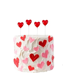 amfin pack of 4 heart shape cake toppers for cake decoration - red