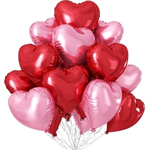 amfin pack of 5 18 inch heart foil balloons - red amp light pink
