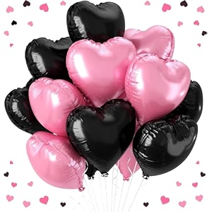 amfin pack of 5 18 inch heart foil balloons - light pink amp black
