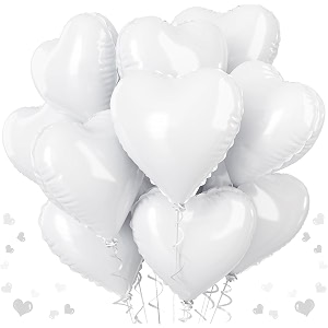 amfin pack of 5 18 inch heart foil balloons - white