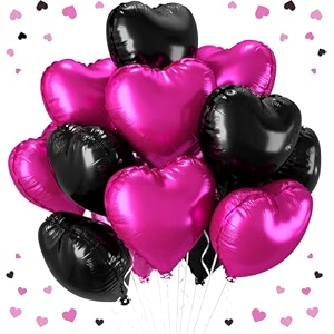 amfin pack of 5 18 inch heart foil balloons - dark pink amp black