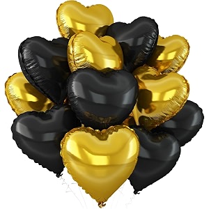 amfin pack of 5 18 inch heart foil balloons - gold amp black