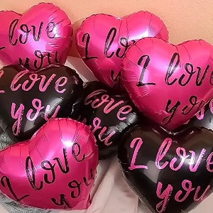 amfin pack of 5 18 inch heart foil balloons 34i love you34 printed - dark pink amp black
