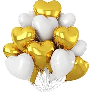 amfin pack of 5 18 inch heart foil balloons - gold amp white