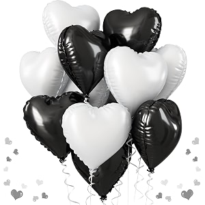 amfin pack of 5 18 inch heart foil balloons - black amp white