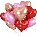 AMFIN (Pack of 5) 18 Inch Heart Foil Balloons - Red, Rose Gold &amp; Light Pink