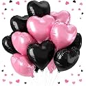 AMFIN (Pack of 5) 18 Inch Heart Foil Balloons - Light Pink &amp; Black