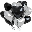 AMFIN (Pack of 5) 18 Inch Heart Foil Balloons - Black &amp; Silver