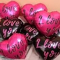 AMFIN (Pack of 5) 18 Inch Heart Foil Balloons, "I Love You" Printed - Dark Pink &amp; Black