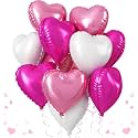 AMFIN (Pack of 5) 18 Inch Heart Foil Balloons - Light Pink, Dark Pink &amp; White