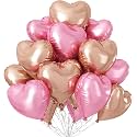 AMFIN (Pack of 5) 18 Inch Heart Foil Balloons - Rose Gold &amp; Light Pink