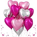 AMFIN (Pack of 5) 18 Inch Heart Foil Balloons - Light Pink, Dark Pink &amp; Silver