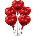 AMFIN (Pack of 5) 18 Inch Heart Foil Balloons, "I Love You" Printed - Red &amp; Black