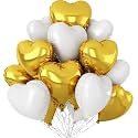 AMFIN (Pack of 5) 18 Inch Heart Foil Balloons - Gold &amp; White