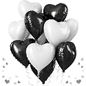 AMFIN (Pack of 5) 18 Inch Heart Foil Balloons - Black &amp; White