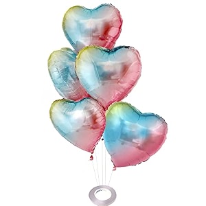 amfin pack of 5 18 inch multi-shaded heart shaped balloons heart shape balloons for decoration multi heart balloons for decoration multi heart foil balloons valentine balloons - multi-shaded