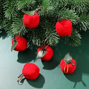 amfin pack of 6 big velvet apple christmas ornaments  decorative hanging apples for christmas tree red velvet finish with green leaf amp golden hanging string - red