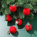 AMFIN (Pack of 6) Big Velvet Apple Christmas Ornaments | Decorative Hanging Apples for Christmas Tree Red Velvet Finish with Green Leaf &amp; Golden Hanging String - Red
