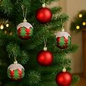 AMFIN (Pack of 6) Red & Green Christmas Tree Ornaments – Glitter Snow-Capped Decorative Baubles, Shatterproof, Holiday Balls for Christmas Tree Decoration