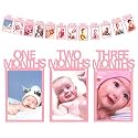 AMFIN ® Photo Banner for First Birthday/First Year Birthday Photo Banner/Monthly Photo Banner (12 Months) Pink