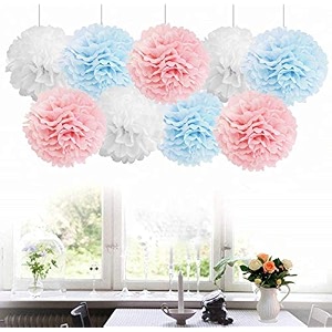 amfin wafer paper pom pom balls small pack of 18 light blue light pink white