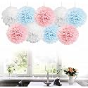 AMFIN® Wafer Paper Pom Pom Balls (Small) (Pack of 18, Light Blue, Light Pink, White)