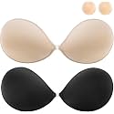 AMFLOWER Adhesive Bra Invisible Push Up Sticky Bra, Strapless Self-Adhesive Bra with Nipple Covers Soft Reusable Silicone Bra
