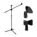 amg digital Microphone Stand, Heavy Duty Adjustable Collapsible Tripod Boom Mic Stands with 2 Mic Clip Holders for Performance, Karaoke Singing, Speech, Wedding, Stage and Outdoor Activity - Black Microphone Stand