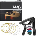 AMG Music Acoustic Guitar String with Metal Alloy Guitar Capo Full Set of 6 Acoustic Guitar Strings Guitar String