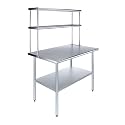 AmGood Stainless Steel Work Table with 12" Wide Double Tier Overshelf | Metal Kitchen Prep Table &amp; Shelving Combo | NSF (Stainless Steel Table with Double Overshelves, 48" Long x 30" Deep)