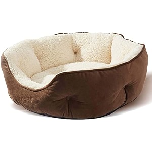 amica dog bed cat beds for indoor cats pet bed for puppy and kitty extra soft amp machine washable with anti-slip amp water-resistant oxford bottom brown l