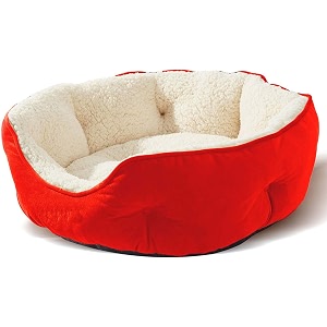 amica dog bed cat beds for indoor cats pet bed for puppy and kitty extra soft amp machine washable with anti-slip amp water-resistant oxford bottom red l