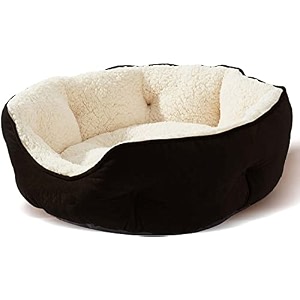 amica velvet dog bed cat beds for indoor cats pet bed for puppy and kitty extra soft amp machine washable with anti-slip amp water-resistant oxford bottom medium black