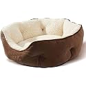 AMICA Dog Bed, Cat Beds for Indoor Cats, Pet Bed for Puppy and Kitty, Extra Soft &amp; Machine Washable with Anti-Slip &amp; Water-Resistant Oxford Bottom (Brown, L)