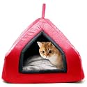 AMICA Premium Soft Velvet Fabric Bed for Cats Kittens & Suitable for Dog Puppies Pet House (M, Red)