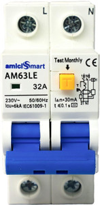 amicismart 32a rcbo 220v residual current circuit breaker with over current short-circuit and leakage protection mcb 2