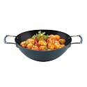 amicus Kitchen Iron Kadai for Cooking &amp; Deep Frying, Pre-Seasoned Iron Kadhai Fry Pan, Gas &amp; Induction Friendly, 25 cm, 2 L, 1.28 Kg, Black