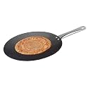 amicus Kitchen Pre-Seasoned Iron Tawa for Roti Chapati, Concave Iron Tava with Strong SS Handle, Gas Stove Friendly, 25 Cm, 0.9 Kg, Black